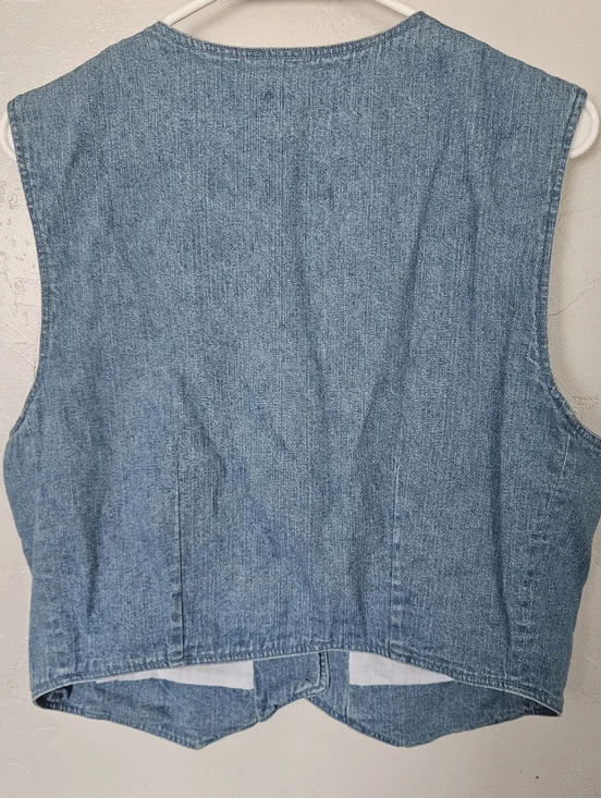 Cambridge Dry Goods Vintage Embroidered Denim Vest Blue Pink Women's Large Girly - Picture 5 of 5